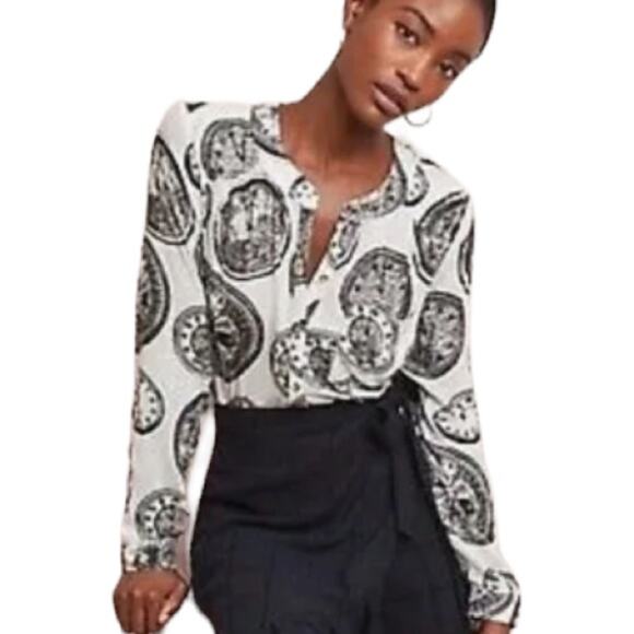 Anthropologie 27 of 52 Conversations Bohemian Clock Print Top Blouse W-276 Sz 0 - Picture 1 of 11